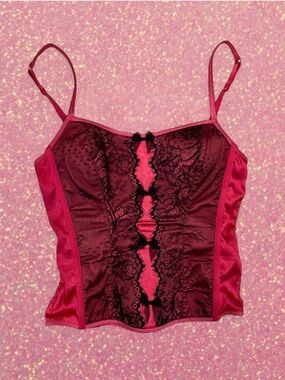 Victorias Secret Lace-Trim Satin Bustier Top Hot pink